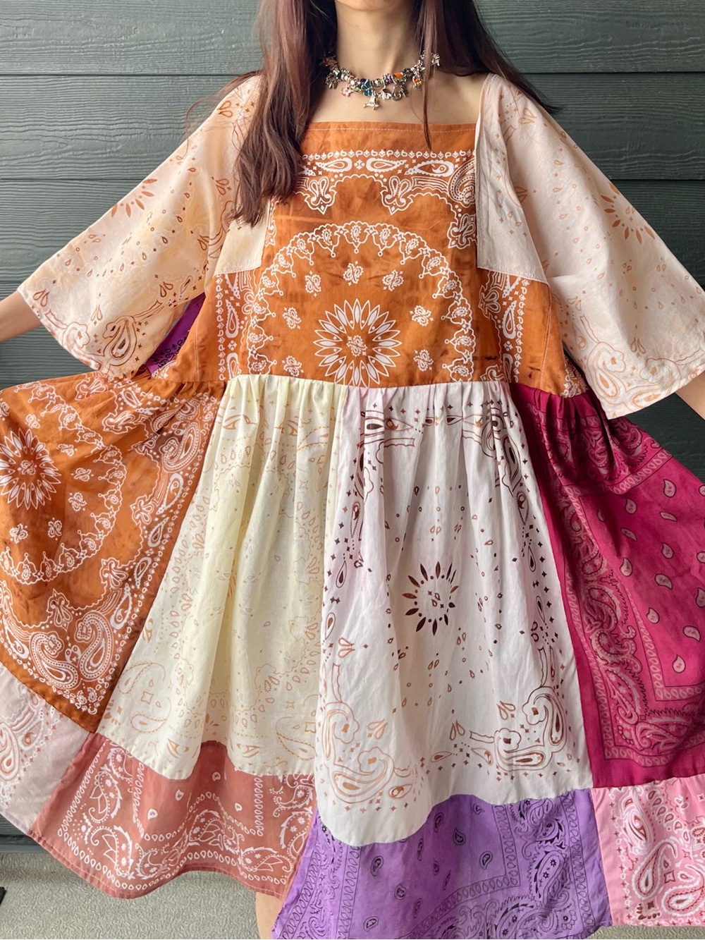 Mulberry & Caramel | Handmade Earthy Bandana Midi Dress | SKU 08124